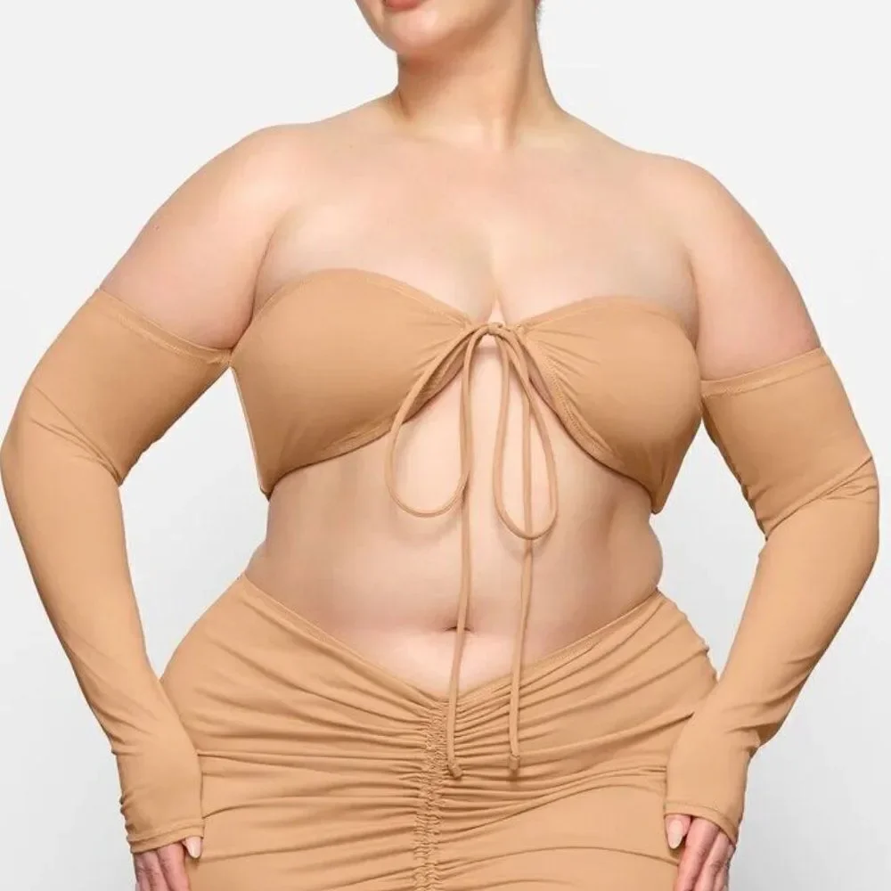 Skims Women's Ochre Recycled Swim Long Sleeve Bikini Top Size Medium